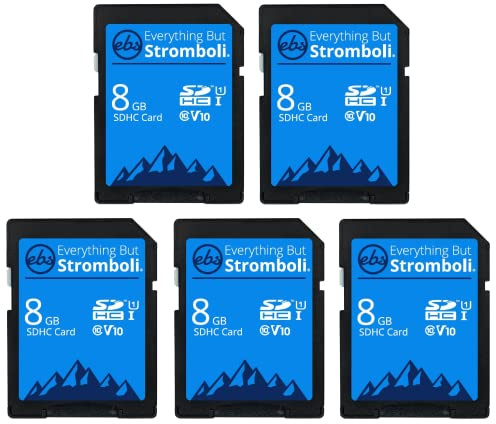 Everything But Stromboli 8GB SD Card (5 Pack) Speed Class 10 UHS-1 U1 C10 8G SDHC Memory Cards for Compatible Digital Camera, Computer, Trail Cameras