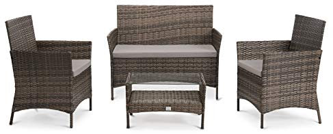 SVITA Brooklyn Polyrattan Sitzgruppe Lounge Gartenmöbel Set braun Abdeckplane