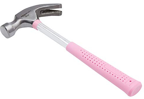 Amazon Basics 8 oz Claw Hammer with Shock Reduction, No-Slip Rubber Grip, Pink