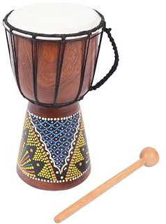 25cm Childrens' Painted African Djembe Drum Handmade with Mahogany - 5.5 diameter, includes free drum stick
