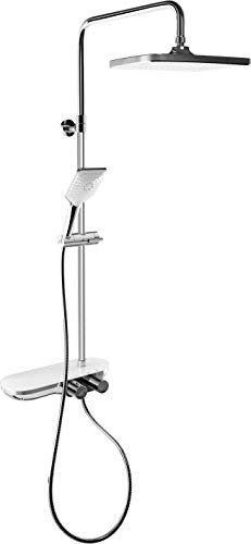 Cornat Dusch-Komplettsystem Great - verchromt - Mit Thermostatarmatur & Glasablage - Handbrause mit 3 Strahlarten: Normal- & Massagestrahl - Anti-Kalk - Variables Steigrohr/Duschsystem / TECBW3424