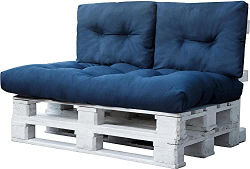 normani Palettenkissen Set Sofa Sitzkissen mit Rückenkissen Outdoor Palettenauflagen (Sitzkissen Gesteppt 120x80) Farbe 3-teilig Kobaltblau