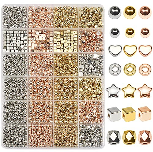 TOAOB 3600pcs Perles Intercalaires 6 Styles Perles Espaces Rondelle en Plastique Perles de D'espacement 4mm 6mm 7mm Or Argent Or Rose pour DIY Fabrication de Bijoux Breloque Collier Bracelet