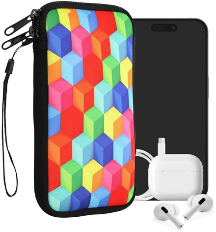 kwmobile Handytasche für Smartphones XL - 6,7/6,8 - Neopren Handy Tasche Hülle Cover Case Schutzhülle - Regenbogenfarben Würfel Mehrfarbig - 17,2 x 8,4 cm Innenmaße