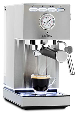KLARSTEIN Pausa espresso maker, portafilter machine with 1350 watts, espresso maker 7-9 bar pressure, espresso portafilter with water tank: 1.4 litres stainless steel, silver