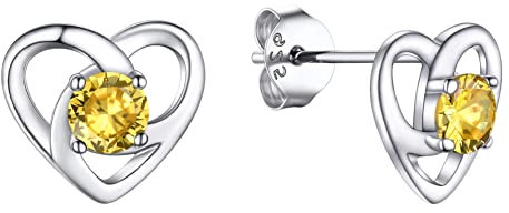 PROSILVER Boucle d'Oreille Femme Argent Pierre Jaune, Clou d'Oreille Noeud Celtique Orné de Topaze Synthétique