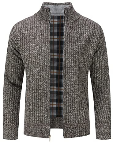 Allthemen Cardigan da Uomo con Cerniera con Colletto Rialzato Pollover Sweater Invernale Lavorato a Maglia Coffee M