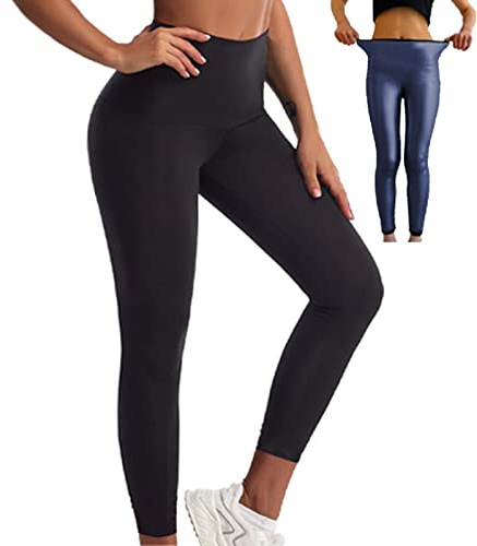Merlvida Pantaloni Sauna Dimagranti Donna Vita Alta Leggins Dimagranti Donna Anticellulite Leggins Sportivi Push Up Tuta Sauna Dimagrante Pantaloni Snellenti Effetto Sauna per Yoga Corsa Fitness
