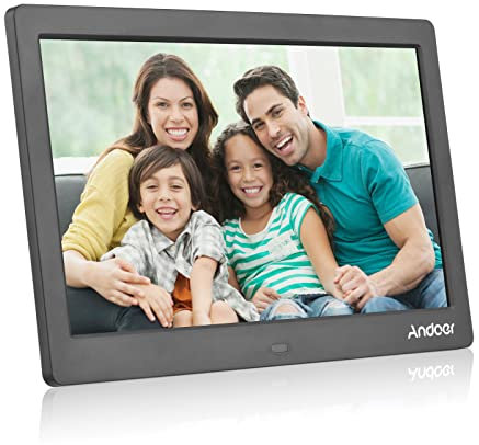 Andoer Digitaler Bilderrahmen 10 Zoll breiter LCD-Bildschirm 1024 * 600 Hochauflösender elektronischer Bilderrahmen mit MP3 MP4 Videoplayer Uhr Kalenderfunktion 2.4G Fernbedienung