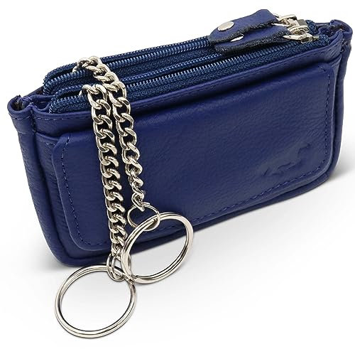 Safekeepers Schlüsseletui Leder - Klein Schlüsseltasche mit Reißverschluss Damen und Herren, Mini Schlüsselmäppchen für Autoschlüssel - Kobaltblau