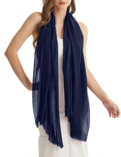 Kakaly Damen-Schal, Baumwoll-Leinen, schick, einfarbig, weich, groß, lang, Schal, Kopftuch, leicht, Halstuch, Hijab, 180 x 100 cm