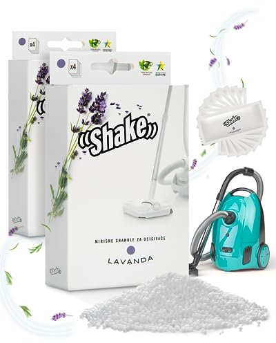 SHAKE Staubsauger Duft (Lavendel) • Duftperlen Staubsauger gegen schlechte Gerüche • Granulat zum Einsaugen • Staubsauger Deo als Lufterfrischer • 2 x 4er Pack