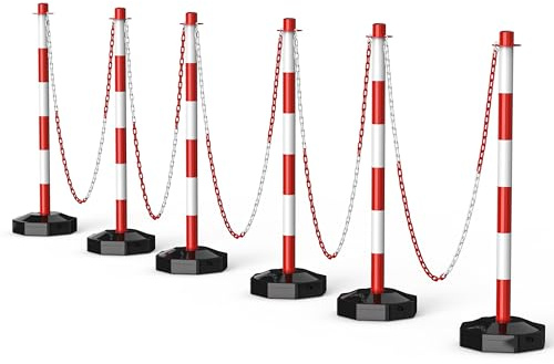 SIMAZO 6 Pack Traffic Delineator Post Cones with Fillable Base & 5Ft Chain