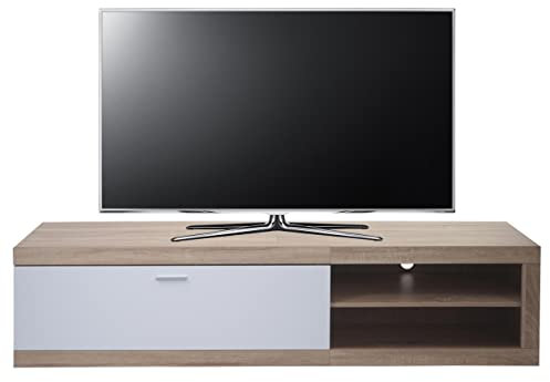 Mobile da Salotto Porta TV Design Moderno HWC-L33 43x180x42cm Colore Rovere e Bianco