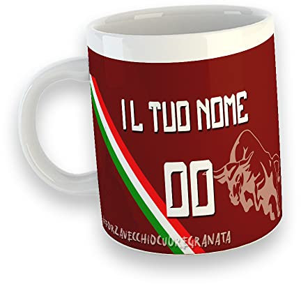 Forza Vecchio Cuore Granata Tazza Mug in Ceramica Personalizza con Nome e Numero Colazione Idea Regalo Squadra del Cuore Tifosi Granata Toro Torino Papà Nonno Natale Compleanno Calcio Pallone Italia