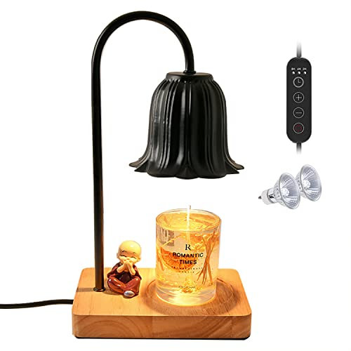 Candle Warmer Lamp with Timer for Jar Candles, Metal Electric Candle Melter Dimmable, Top-Down Candle Melting Compatible with Yankee Candle,Black