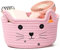 Zopeal Katzenkorb Geflochtener Aufbewahrungskorb Organizer mit Ohren Süßer Dekorativer Haustier Spielzeug Korb Katze Hund Baumwollseil Korb für Geschenk (Rosa, 8,3 x 4,7 Zoll)