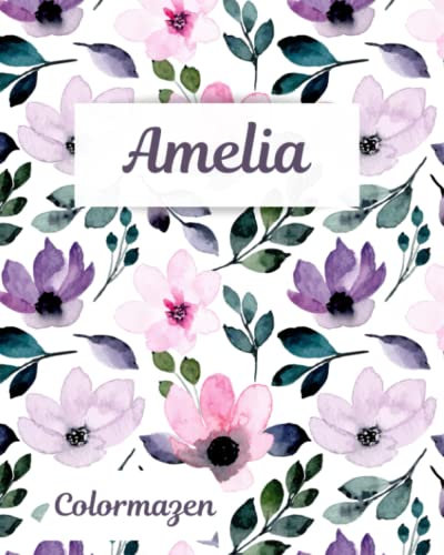 Amelia: Personalised Pink and Lilac Flowers Notebook (Medium)