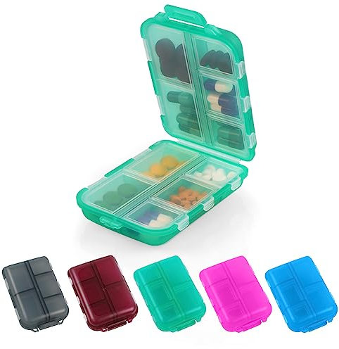 ACWOO Pill Box Organiser, 1Pcs Portable Medicine Storage Box with 10 Compartments, Pill Case Pill Dispenser to Hold Vitamins, Cod Liver Oil, Supplements and Medication for Travel & Work