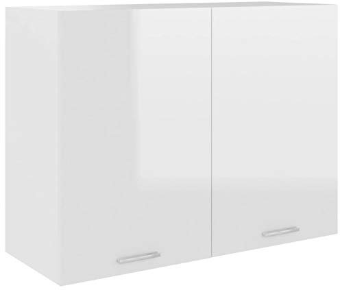 BULANED Hängeschrank, Küchenhängeschränke, Küchenschrank Hängend, Wall Cabinet, Oberschrank, Wandschrank Küche, Hochglanz-Weiß 80x31x60 cm Spanplatte