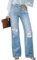 Roskiky Damen High Waist Schlaghose Jeans Mit Löchern - Stretch Baggy Hose in Kühlem Blau, Größe M