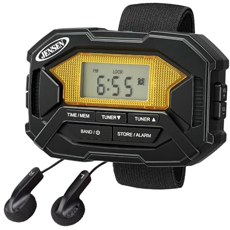Jensen SAB-60 Armband Digital AM/FM Stereo Radio with Clock and Earbuds, Black, SAB-60