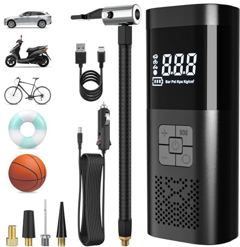 LabTEC Compresor Aire Portatil Hinchador Ruedas Coche 150PSI 6000mah Compresor Aire Coche 12V Mini Bomba de Aire Eléctrica para Coche Con Luz Led para Coche, Bicicleta, Motocicleta, Bola