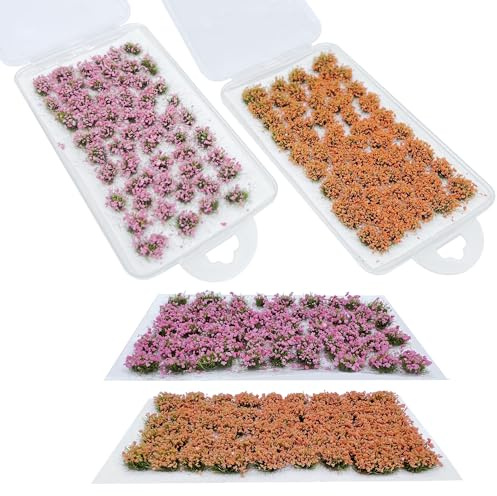 Woohome 106 PCS Modèle Arbres Gazon Lichen pour Feuillage, Rose et Orange Touffe d'herbe Statique Herbe Artificielle Modèle pour Le Chemin de Fer de Paysage de Train