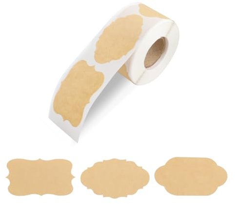 TECDW 300pcs Etiquetas Adhesivas de Kraft, Etiquetas de Regalos, Etiquetas de Papel Kraft, Pegatinas Adhesivas Personalizadas, Etiquetas Autoadhesivas en Blanco para Sobres, Botellas, Tarros (ZC15)