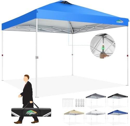 COBIZI Pavillon 3x3 Wasserdicht Stabil Faltpavillon Faltbar Partyzelt One Push Pop Up Gartenlauben mit Entlüftung UV Schutz 50+ Höhenverstellbar Gartenpavillon für Strand Hochzeit Camping, blau