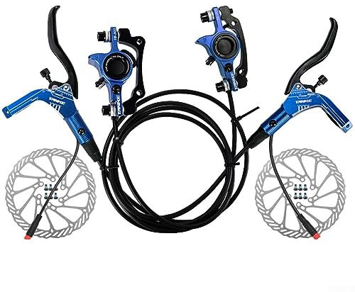 Ensemble complet de freins à disque hydrauliques pour vélo électrique, levier de frein électrique avec pour rotor, système de contrôle à induction en alliage d'aluminium (bleu)