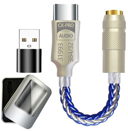 Blispring USB C DAC 32bit 384KHz Adapter - USB C to 3.5mm Decoder with CX31993 Chip - Headphone Adapter