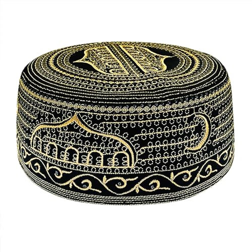 JIAHG Männer Stickerei Muslim Gebet Herren Kufi Hut Männlicher muslimischer Gebetshut Ägyptische Türkisch Arabisch Islam Mütze Muslim Kopfbedeckung Gebetsmütze für Ramadan (Polyester-Baumwolle, C)