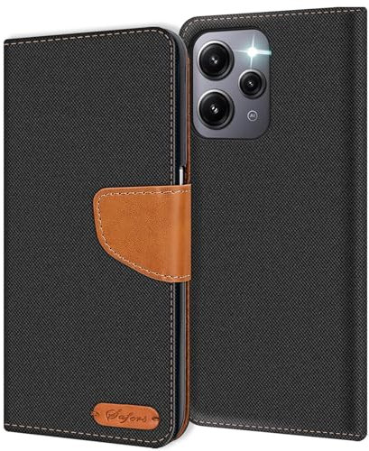 CoolGadget Handyhülle Stoff für Xiaomi Redmi 12 Textil Wallet Case, Stoff-Design mit Magnetverschluss & Kartenfächern, kompatibel mit Xiaomi Redmi 12 (6,79 Zoll), Schwarz