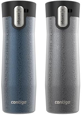 Contigo AUTOSEAL West Loop Vacuum-Insulated Stainless Steel Travel Mug with Easy-Clean Lid 20 oz 2-Pack Crystal Blueberry; Crystal Sake