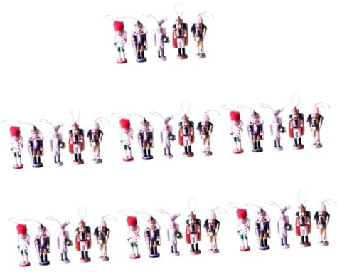 IMIKEYA 35 Pcs Walnut Cartoon Figure Christmas Nutcracker Figurine Holiday Nutcracker Figures Desktop Decoration Xmas Hanging Pendant Nutcracker Soldier Toy Wood Christmas Tree Office