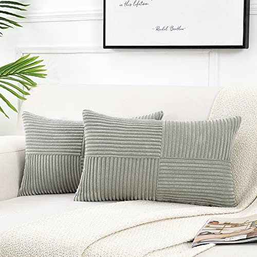FDTERN 2er Set Hellgrau Kordsamt Kissenbezug 30x60CM Weich Moderne Dekorative Kissenbezüge Kissenhülle Dekokissenbezug Sofakissen Dekokissen Boho Deko für Sofa Schlafzimmer Wohnzimmer Balkon