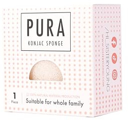 PURA Konjac Schwamm SISTER YOUNG – 100% natürliche Gesichtsreinigungs-Schwamm aus Konjakpflanze – Sanftes Peeling & Feuchtigkeit für empfindliche Haut – Vegan & biologisch abbaubar (White)