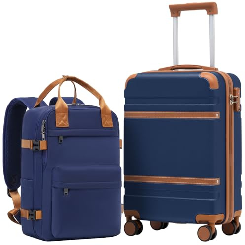 COOLIFE Cabin Suitcase 55x35x20 EasyJet & Ryanair Cabin Bag 40x30x20 PC+ABS | Hard Shell, 4 Double Spinner, TSA Lock &Cabin Backpack,Durable–Ideal for Flights, Short Breaks, City Breaks & Weekend Trips