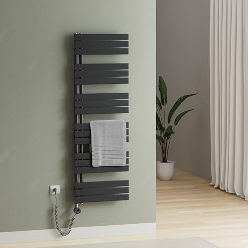 S'AFIELINA Badheizkörper Elektrisch Anthrazit, Handtuchheizkörper mit Thermostat und Timer, Design Handtuchhalter Heizkörper Bad 1000W für ca. 10 m², Heizung Energiesparend, 1599x600mm