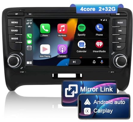 NIKOCENT 7 Zoll Autoradio für Audi TT MK2 2006-2014 mit Wireless CarPlay Android Auto, Android 13 Autoradio GPS Navigation Bluetooth WiFi FM AM Lenkradsteuerung Rückfahrkamera (2GB+32GB)