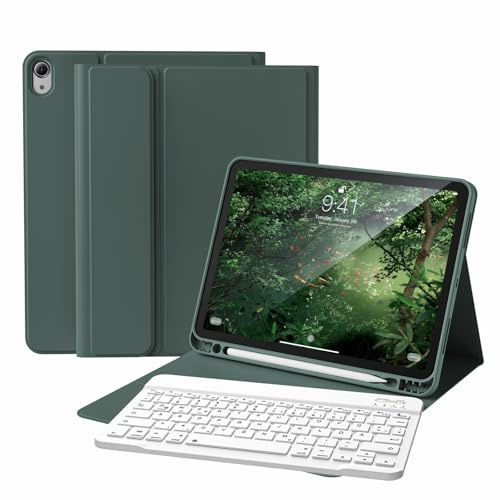 KVTVOU Tastatur Hülle für iPad (A16) 11. / 10. Gen 11/10,9 Zoll, Dunkelgrün | Magnetische Bluetooth-QWERTZ-Tastatur für iPad 11 2025 / iPad 10 2022, TPU Stoßschutz Hülle mit Stifthalter, Auto Wake/Sleep