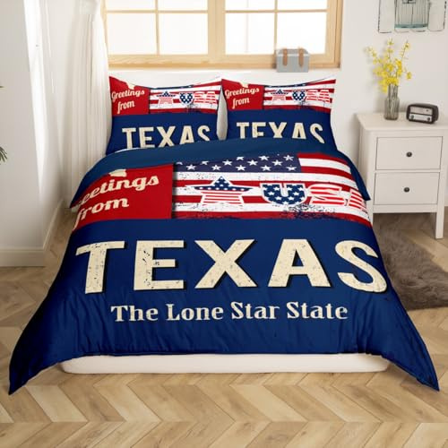Loussiesd Kinder Amerikanische Flagge Bettwäsche Set 135x200cm, Texas Star Betten Set Patriotismus Bettbezug Set für Jungen Mädchen Wild West Bettwäsche-Set mit Reißverschluss