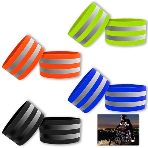8 Stück Reflektorbänder Set, Reflektorband für mehr Sichtbarkeit bei Nacht, Reflektierendes Klettarmband Kinder und Erwachsene, für Jogging Radfahren Outdoor Aktivitäten Schule und Alltag(4 Farben)