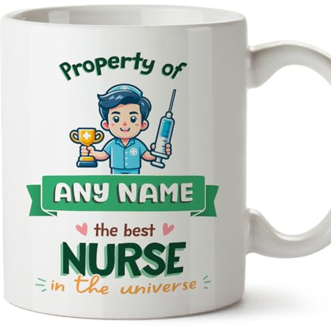 MUGFFINS Personalised Mug for Nurse Man - in English - Property of - Funny Custom Gift for Colleagues - Ceramic 11oz Mug