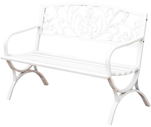 ZPRYZHD Gartenbank Wetterfest, Sitzbank Outdoor mit Armlehnen, Rückenlehne mit Blumenmuster, Ergonomisch, Perfekt für Park, Hof, Veranda, Rasen, Balkon, Hinterhof(White)
