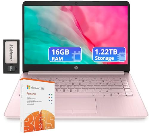 HP Flagship 14 Laptop with 1 Year Office 365 | 16GB RAM | 1.22TB Storage(64GB eMMC & 160GB Docking Station & 1TB Cloud Storage) | Intel 4-Core Processor| Webcam | Wi-Fi | Windows 11 | Pink