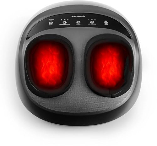 Spacetronik Fußmassagegerät mit Wärmefunktion, Shiatsu Fussmassagegerät Elektrisch, Massagegerät für Füße mit Kneten, Rollen und 3D-Luftkompression, 3 Intensitätsstufen, bis Schuhgröße 46