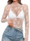 Daysskk White Mesh Tops for Women UK Long Sleeve Sheer Top See Through Going Out Tops Ladies Y2K Lace Crop Clubwear S
