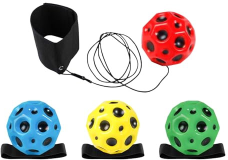 DEETREK 4 pezzi palla da lancio con rimbalzo elevato, palla da polso con corda, palla da polso elastica, palla da rimbalzo per allenamento di reattività, dispositivo di coordinazione occhio-mano per